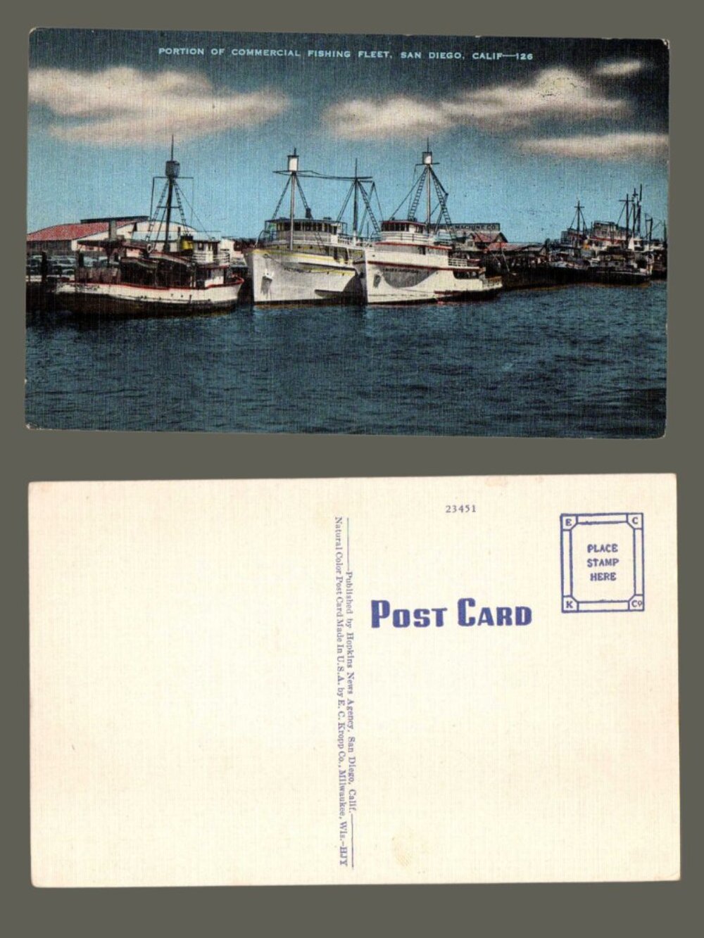 POSTCARD SALE 10/$20 Blank San Diego Fishing Boats Linen Postcard